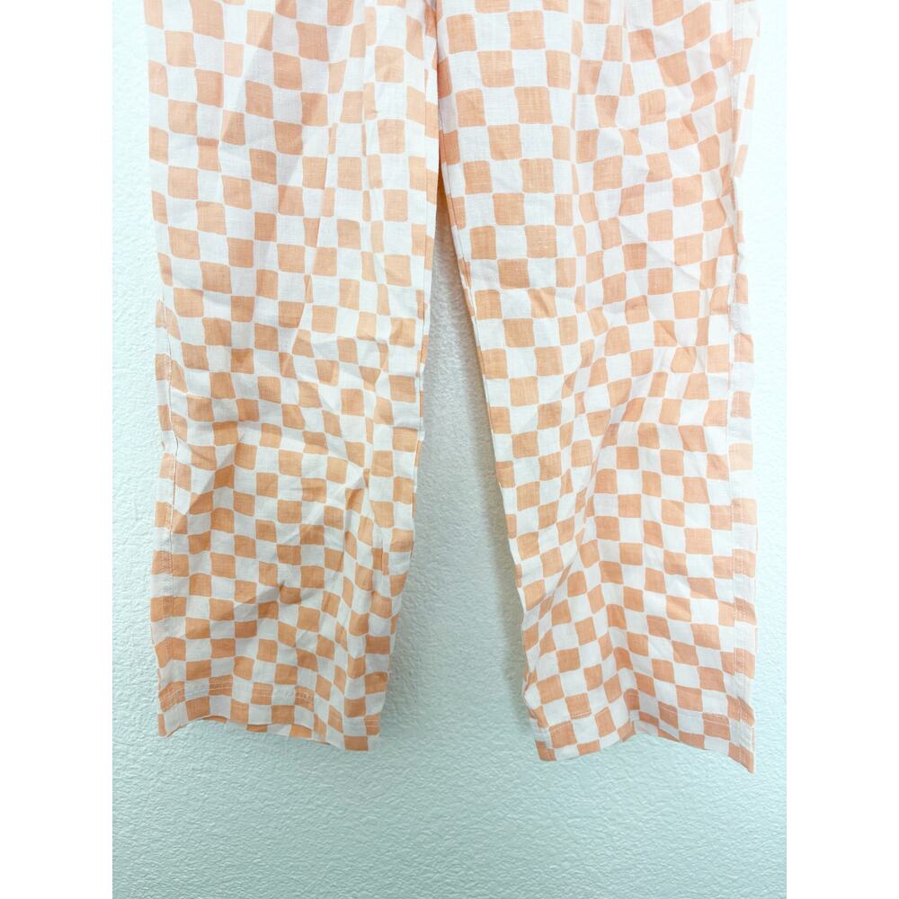 Holiday Emma Mulholland Orange Checkered Linen Pants Size Small Wide Leg - Picture 10 of 13